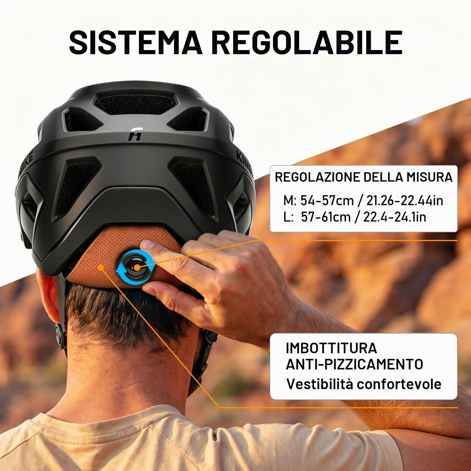 Casco da bicicletta Casco per mountain bike e MTB, con visiera regolabile, per uomini, donne, adulti e giovani (nero opaco, L)