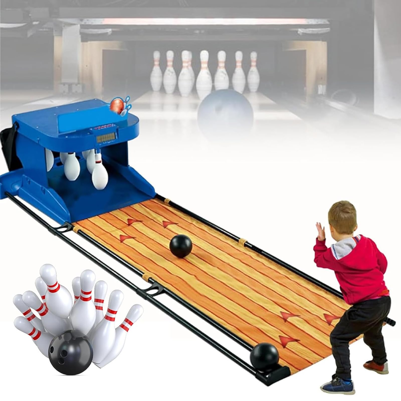 Gioco Elettronico di Bowling con Ripristino Automatico, Console per Giochi Sportivi da Interno con Tabellone Segnapunti Elettronico A LED, Illuminazione Ed Effetti Sonori di Simulazione, per