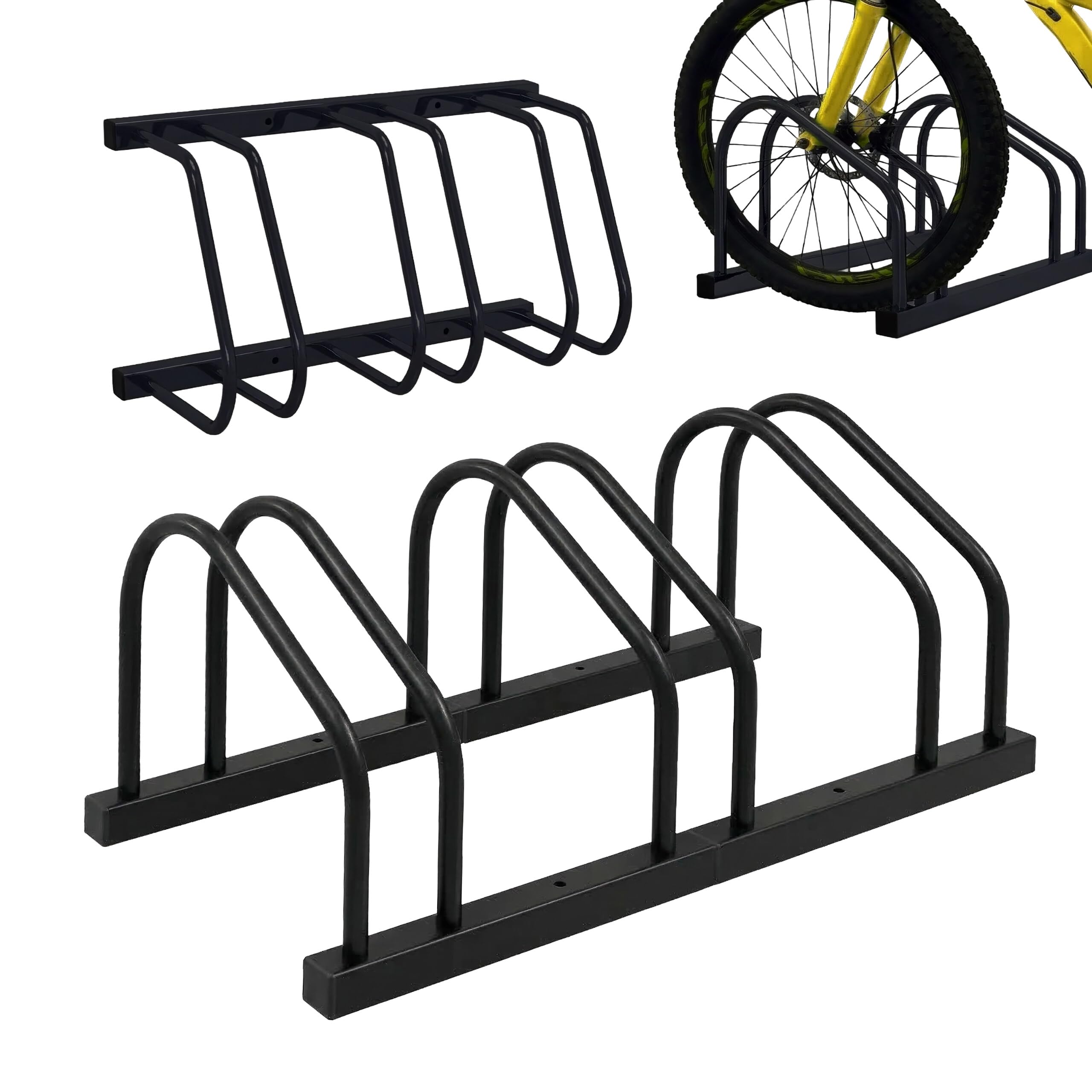 Relaxdays soporte bicicletas suelo/pared, 3 bicis, ruedas hasta 65 mm, garaje/patio, aparcamiento en fila, acero negro