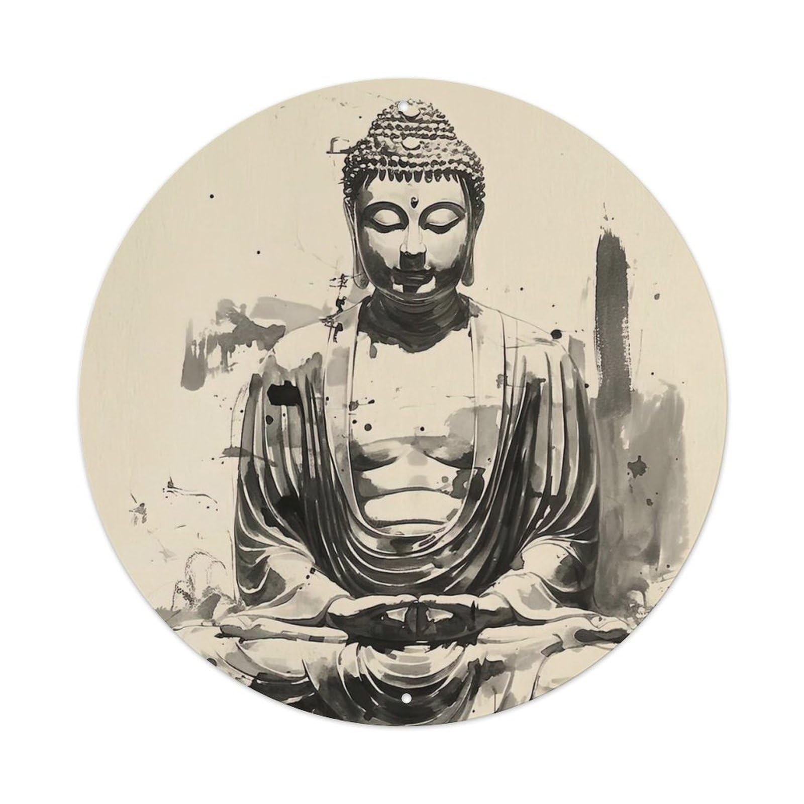 Buddhism Ink Painting Meditating Buddha Statue Metal Tin Sign