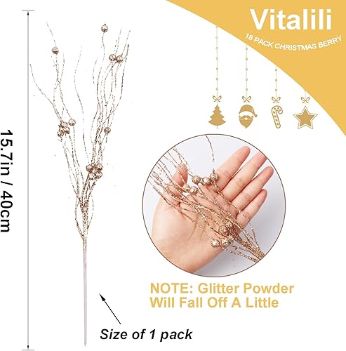Miniatura 2 de 18 Pack Artificial Glitter Berry Stem Ornaments Decorative Christmas Picks Glittery Bead Sticks Branches for Christmas Tree Decor Home Decor (Rose