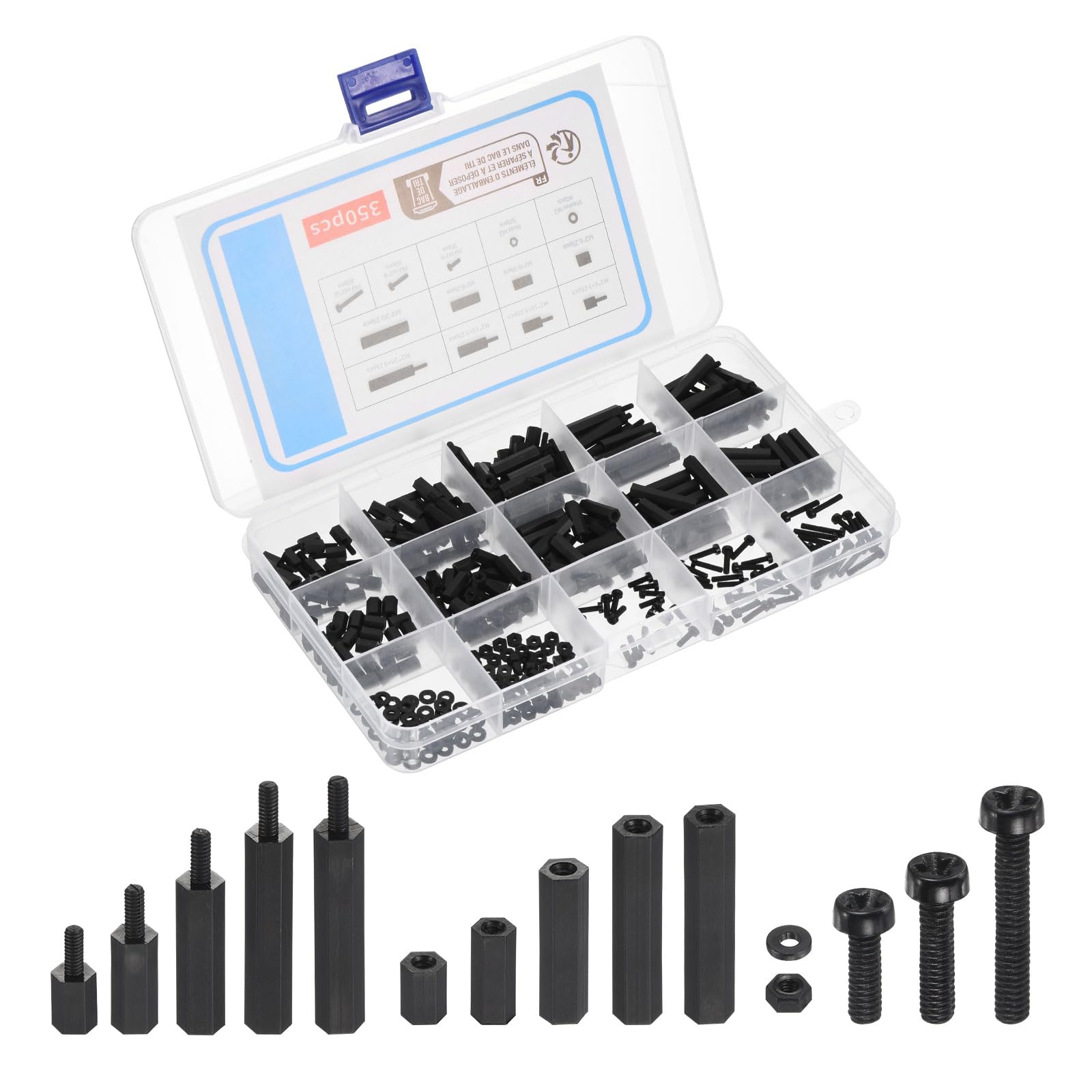 PATIKIL M2 Male Female Nylon Hex Spacer Standoff Kit, 350Pcs Motherboard Standoffs Assortment Kit, Electrical Outlet Spacers