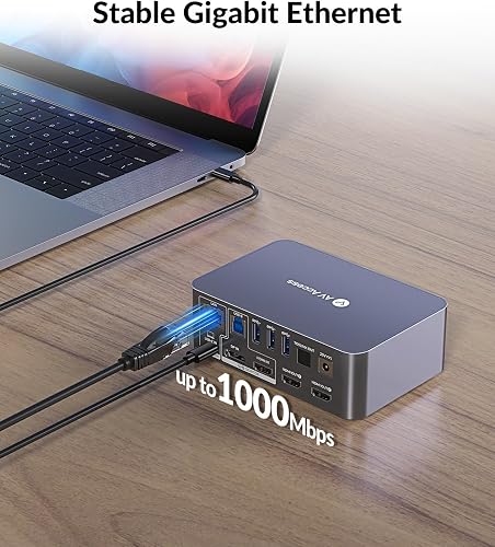 AV Access Docking Station Interruttore KVM a doppio monitor per laptop e desktop,ricarica Type-C per laptop, Ethernet, EDID, con HDMI e DisplayPort,USB-C MST Dual 4K@60Hz,1080P@240Hz,2K@144Hz,USB 3.0 - 5