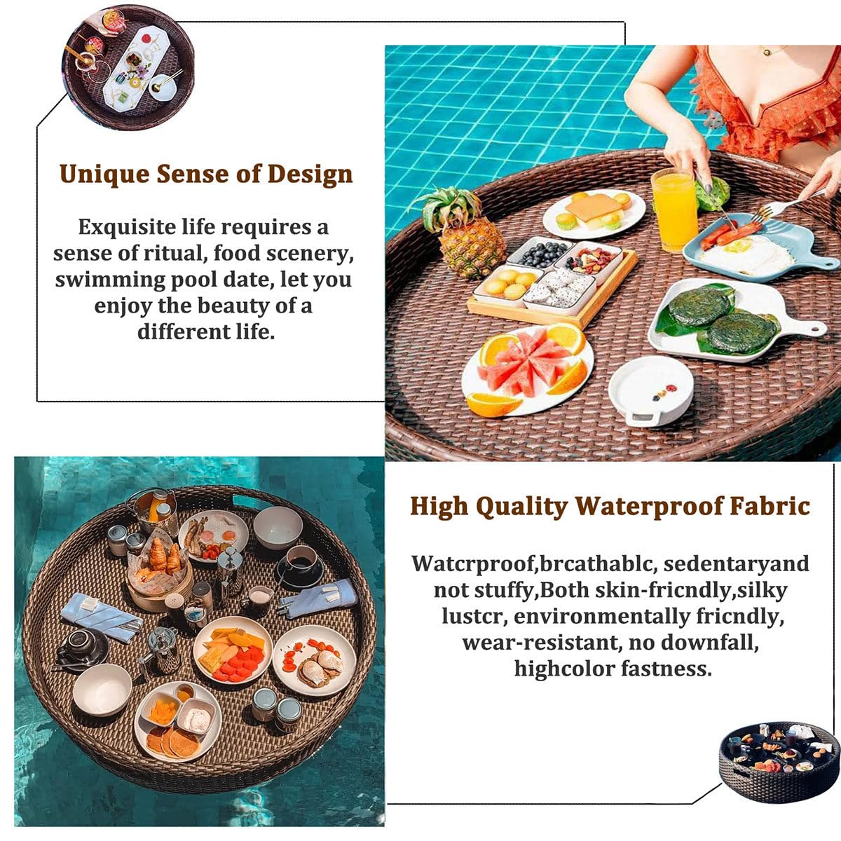 Bandeja Flotante para Adultos, Bancos de Arena, spas, baños y Fiestas.,White-60cm