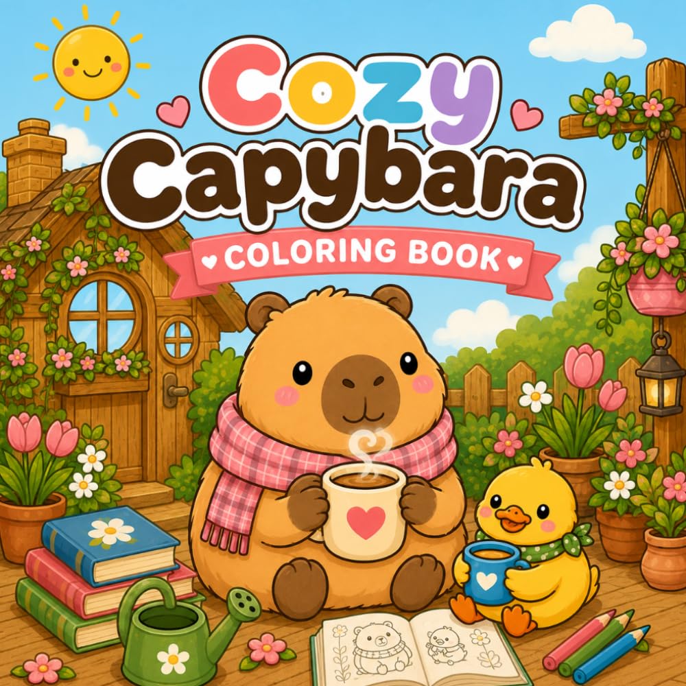 Cozy Capybara Coloring Book: Bold & Easy Coloring Book for Adults and Teens