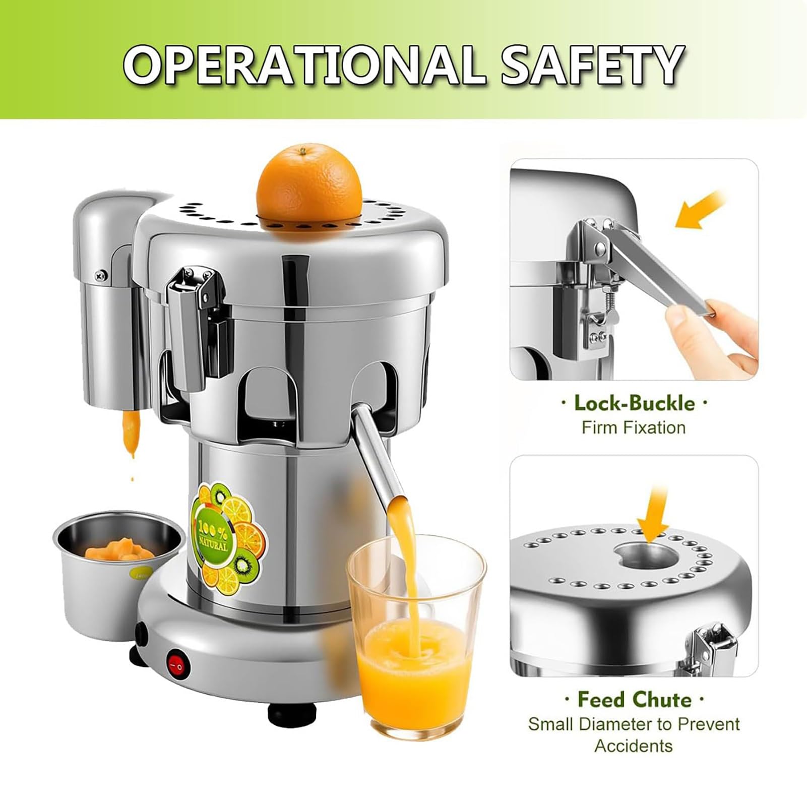 Exprimidor de frutas y verduras de acero inoxidable, extractor de jugos comercial de alta resistencia, exprimidor eléctrico de cítricos, tolva de alimentación grande de 2 l