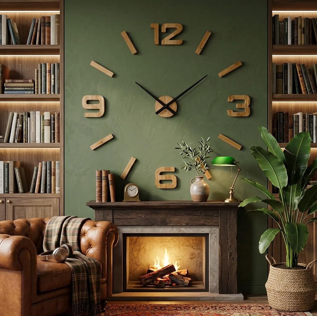3D wandklokken doe-het-zelf hout eiken lamellen grote wandklok 60 cm 3D wandklok modern design eco wandklokken muursticker decoratie decoratief artikel kwartsklok (zwart, witte wijzers