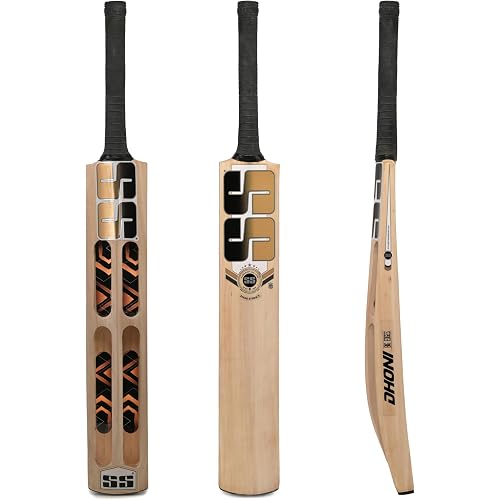 SS Premium DHONI Strike 7 Cricket Kashmir Willow Leather Ball Cricket bat ' Adult Size - Short Handle (Bat Cover Included)