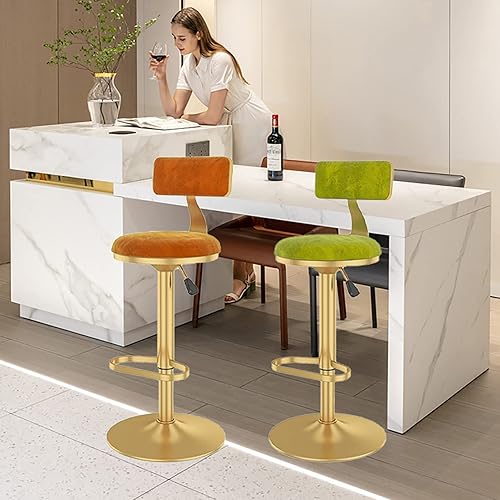 Miniatura 12 de Taburetes de bar giratorio de terciopelo con respaldo y reposapiés dorado, sillas de cocina, desayuno, comedor, pub, cocina, mostrador de altura