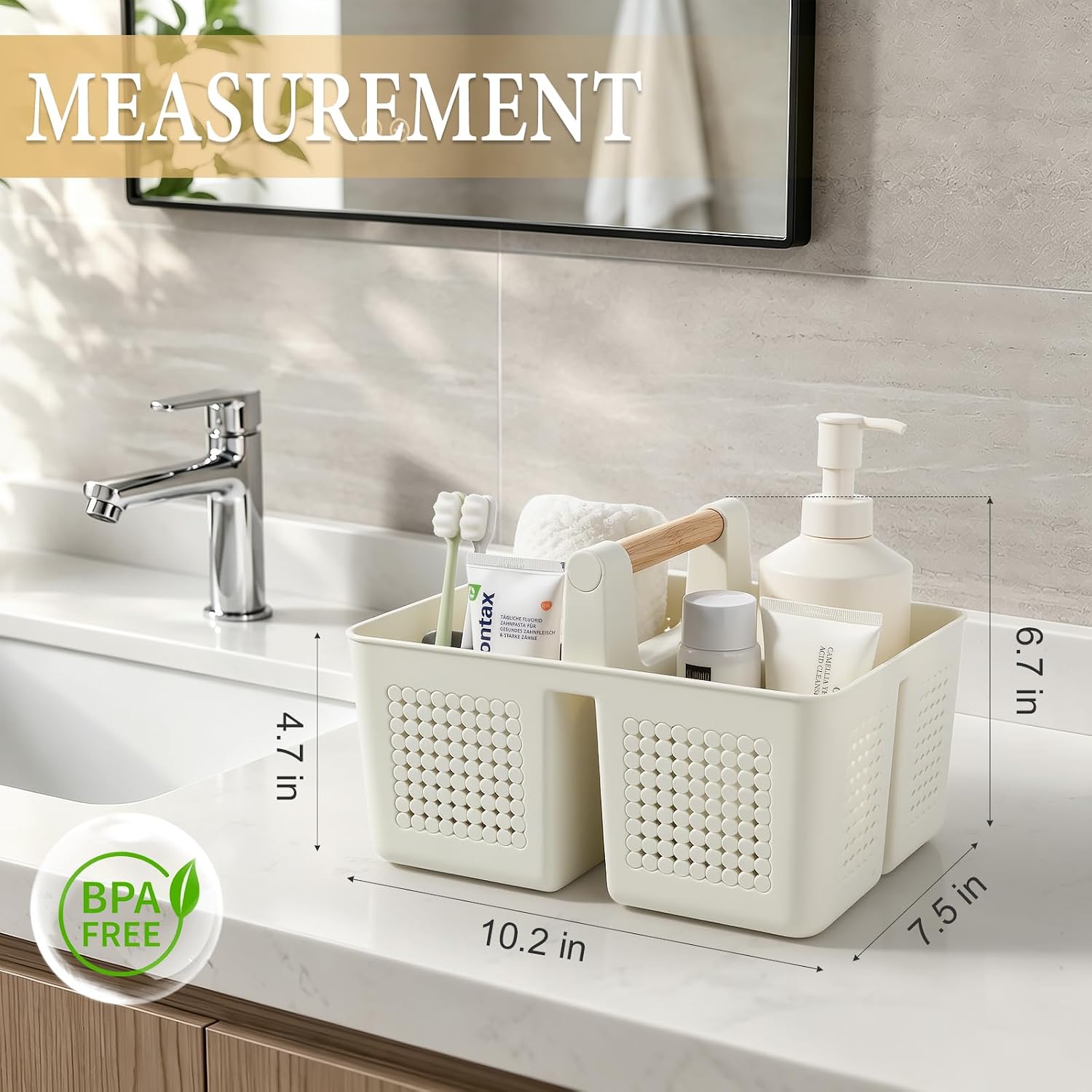 JiatuA Portable Shower Caddy Basket Plastic Caddy Organizer Small Beige image 4