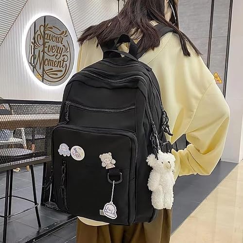 Miniatura 8 de Mochila estética, linda mochila Kawaii con alfileres y colgante para laptop, mochila casual para mujer, Beige