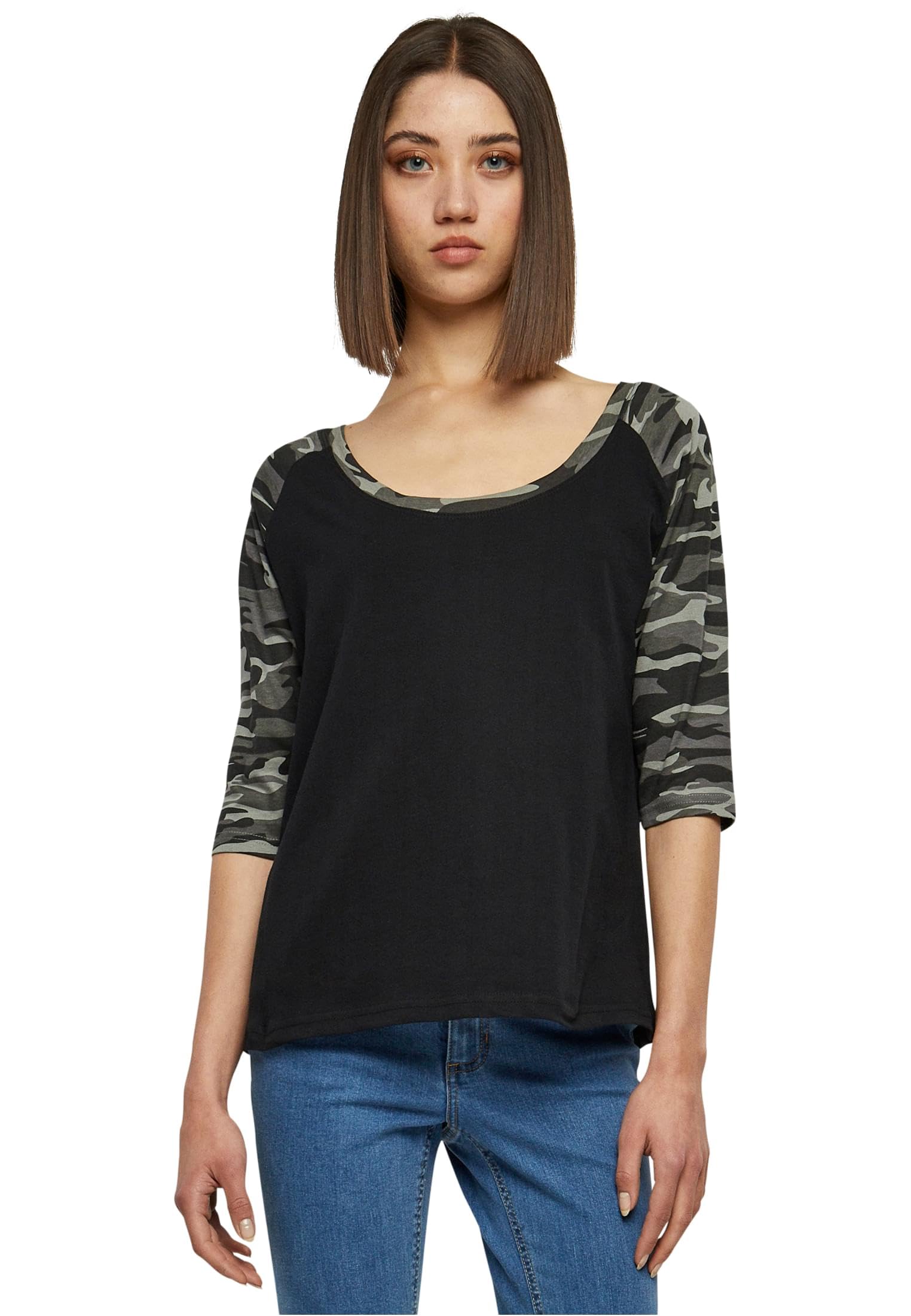 Urban Classics Womens Ladies 3/4 Contrast Raglan Tee T-Shirt, Bk/LGR 01, XS UK