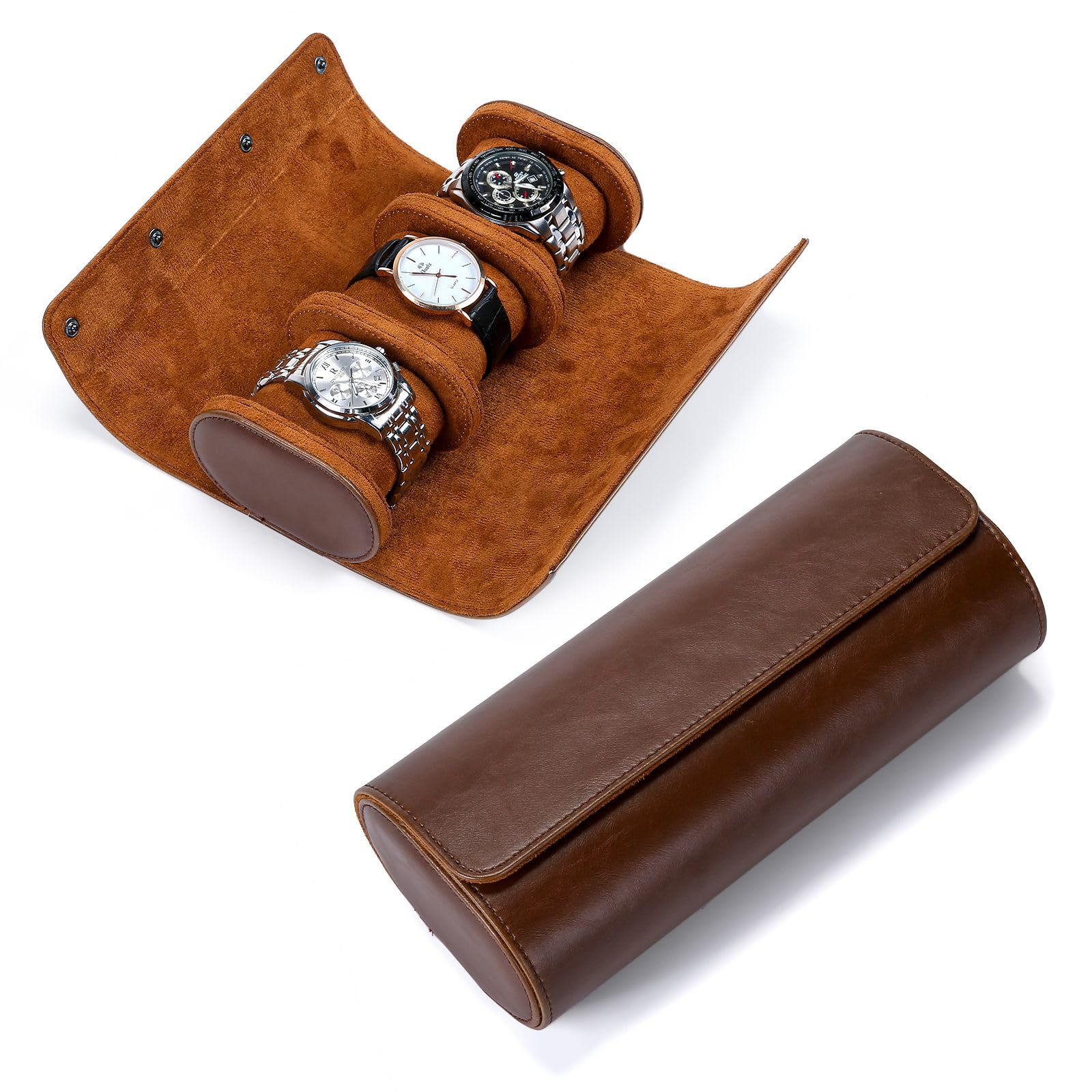 VINBAGGE Scatola Per Orologi in Pelle Sintetica, Porta Orologi da Viaggio per 3 Orologi,Porta Orologi Uomo con Cuscino Rimovibile,Portatile Scatola per Uomo Donne