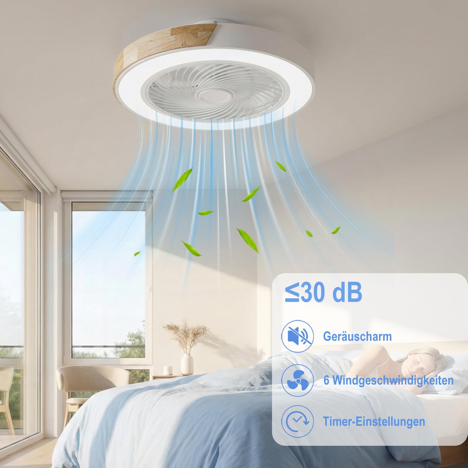 YuYe Deckenventilator Mit Beleuchtung, Ventilator Deckenleuchte, 3 Farbtemperatur und 6 Geschwindigkeiten LED- Deckenventilator mit Lampe Leise Dimmbar für Esszimmer Wohnzimmer Schlafzimme (B)