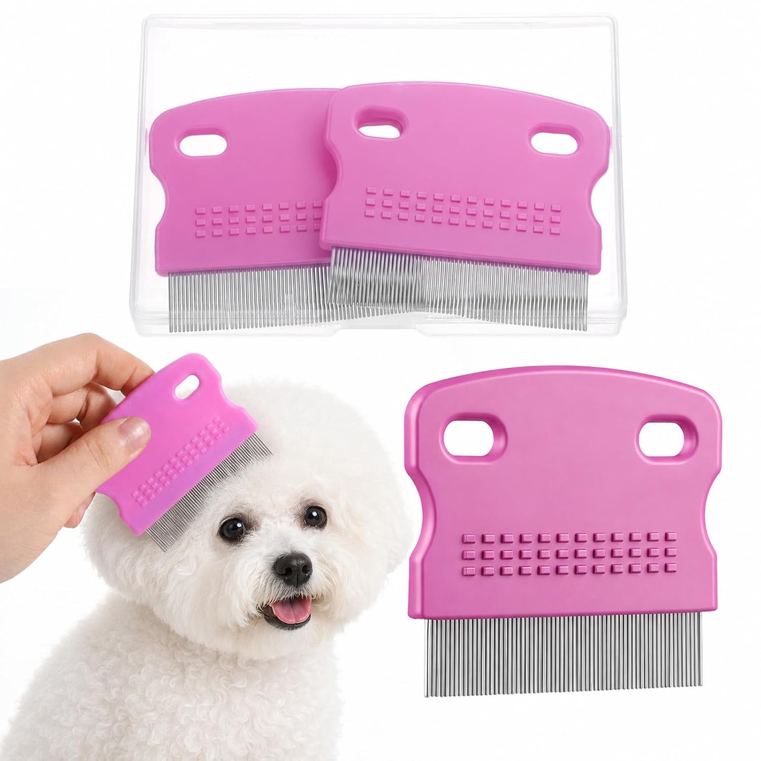 2 PacksProfessional Eye Comb For Pets, Stainless Steel Tear Stain Remover with Box Flea Lice Combs Gentle Curved Combs Teeth for Cats Dogs (Purple)