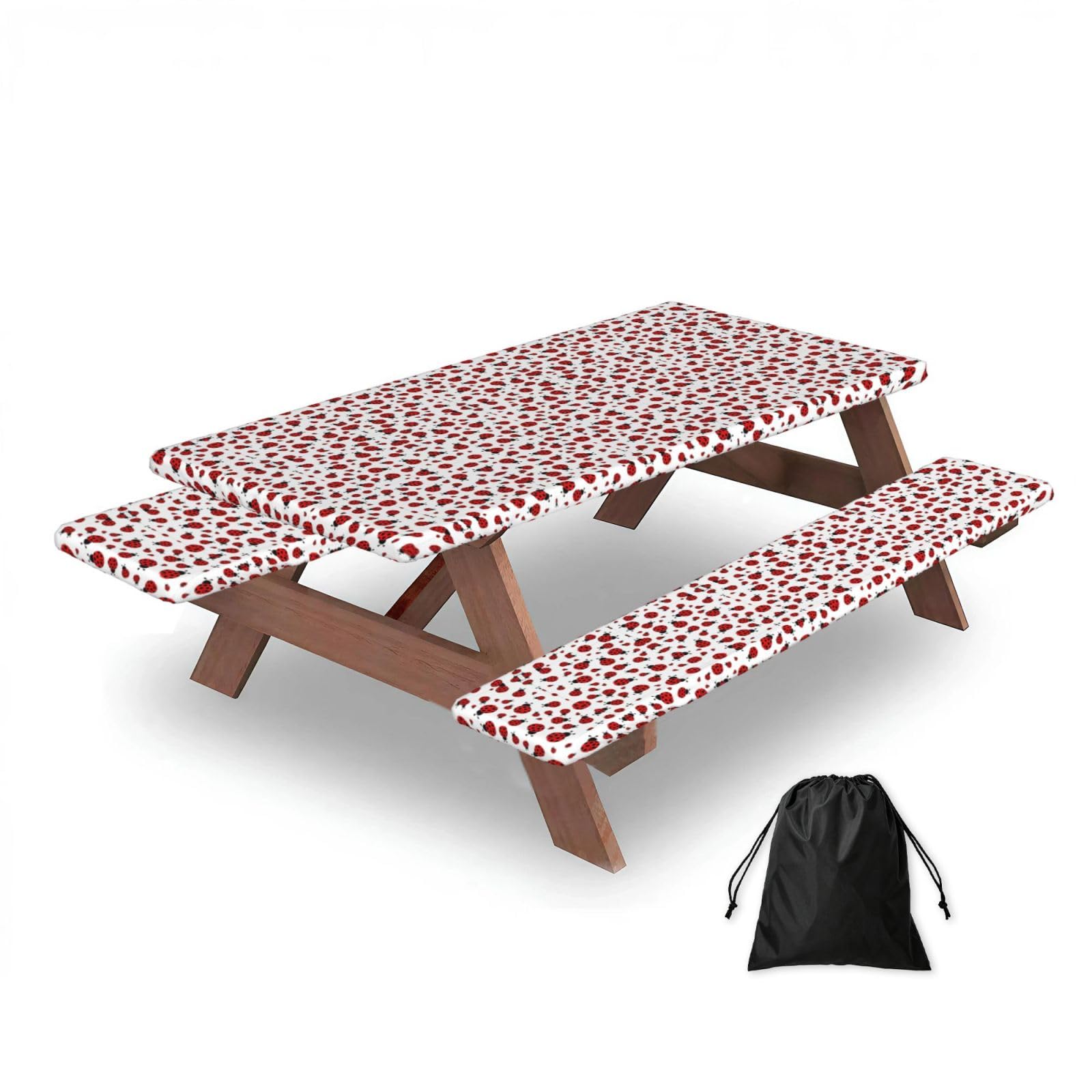 Zqytgfdc Black Ladybug Rectangular Water-Repellent Picnic Tablecloths, Outdoor Camping, Picnic, Bbq