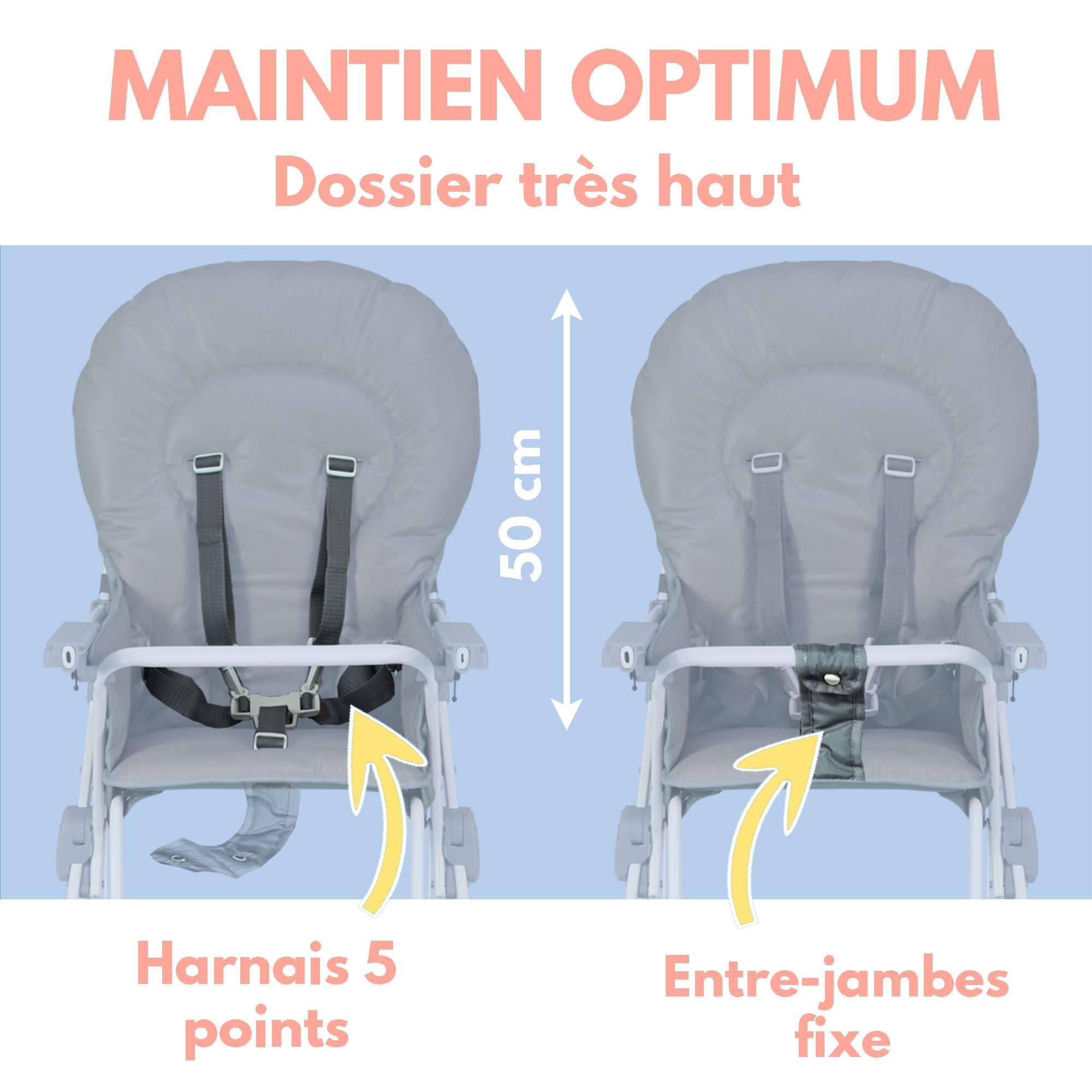 Bambisol Chaise Haute Bébé Pliable - Ultra Compacte et Légère (4,7kg) - Tablette Amovible Réglable - Pliable Facile - Nettoyage Facile - Sécuritaire - Bébé jusqu'à 3 ans et/ou 15 kg - Grise