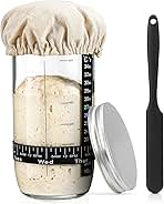 Sourdough Bread Baking Supplies,24 oz Sourdough Starter Jar Glass, Sourdough Starter Kit with Date Marked Feeding Band, Thermometer, Silicone Scraper, Sewn Cloth Cover & Aluminum Lid, Sourdough Jar