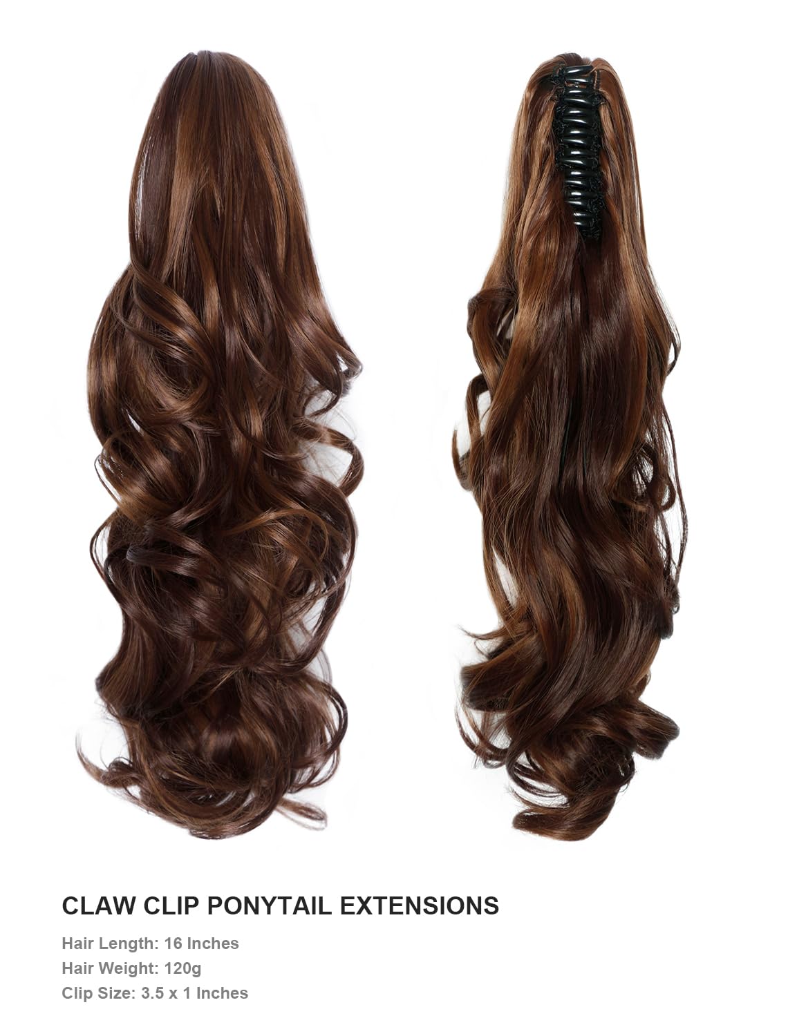 BUYOGET Ponytail Extension Long Curly Wavy Claw Jaw Clip in Synthetic Hairpiece Pony Tail Tale 16 Inches Light Auburn & Dark Auburn Mixed - Image 2
