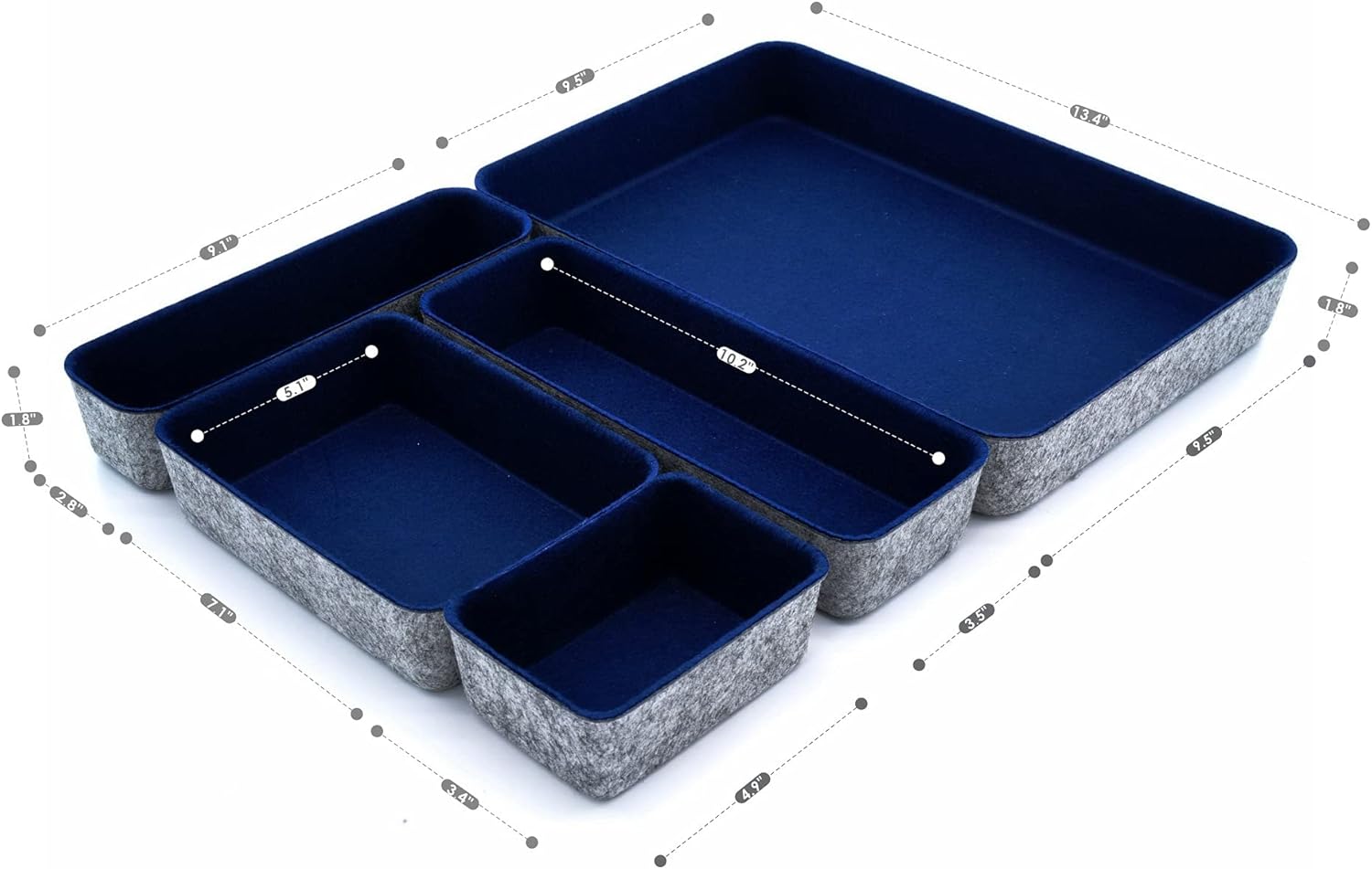 Welaxy Felt Desk Organizer Paper Letter Trays File sorter desktop drawer organizers bins set for home office Document Folders storage Room Cozy Decor 5-pack (Navy)
