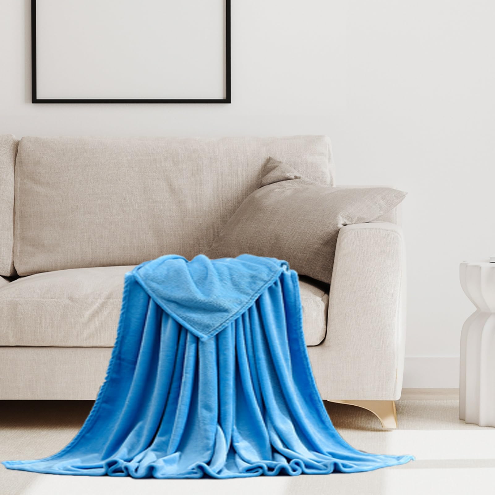 Mantas para Cama 180 x 200 cm Fácil de Limpiar Manta Terciopelo Suave Ligera, Transpirable, para Sofá, Cama, Viaje, Sala de Estar, Azul