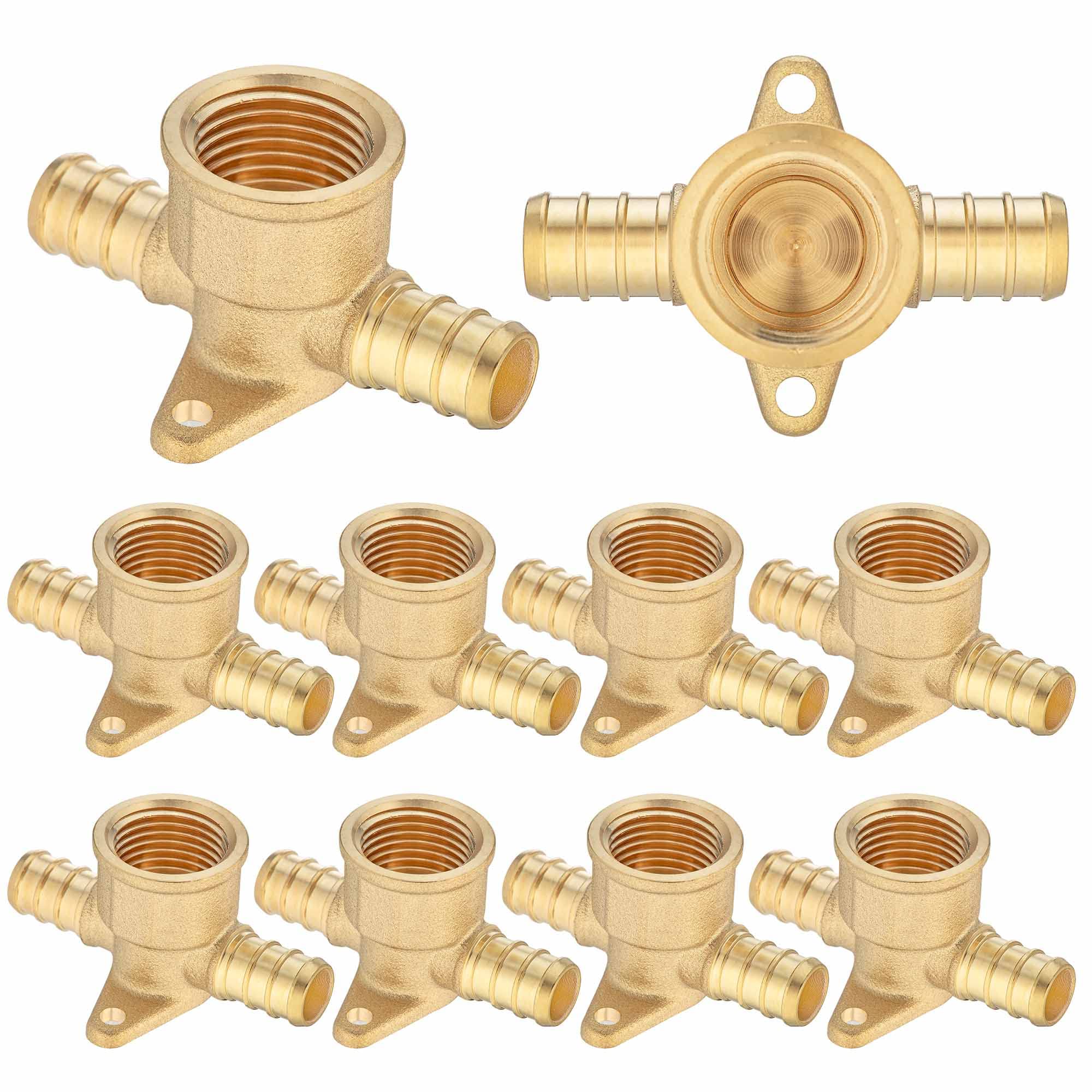(10 Pack) Lidertik 1/2 Drop Ear Tee Pex Adapter, 1/2" PEX B F1807 to 1/2" PEX B F1807 to 1/2" NPT Female Threaded Adapter Brass LI-APXDET12 (10 Pieces)