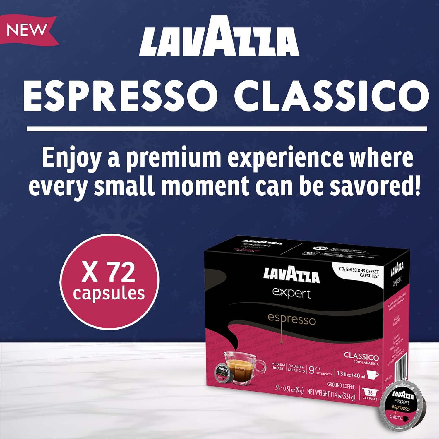 Lavazza Classy Mini Coffee Maker – 72 Count Classico Espresso Capsules – Compact Single-Serve Machine for Espresso & Lungo – Compatible Expert Pods