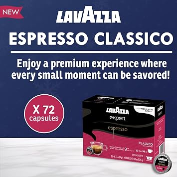 Lavazza Classy Mini Coffee Maker 72 Count Classico Espresso Capsules Compact Single-Serve Machine for Espresso & Lungo Compatible Expert Pods