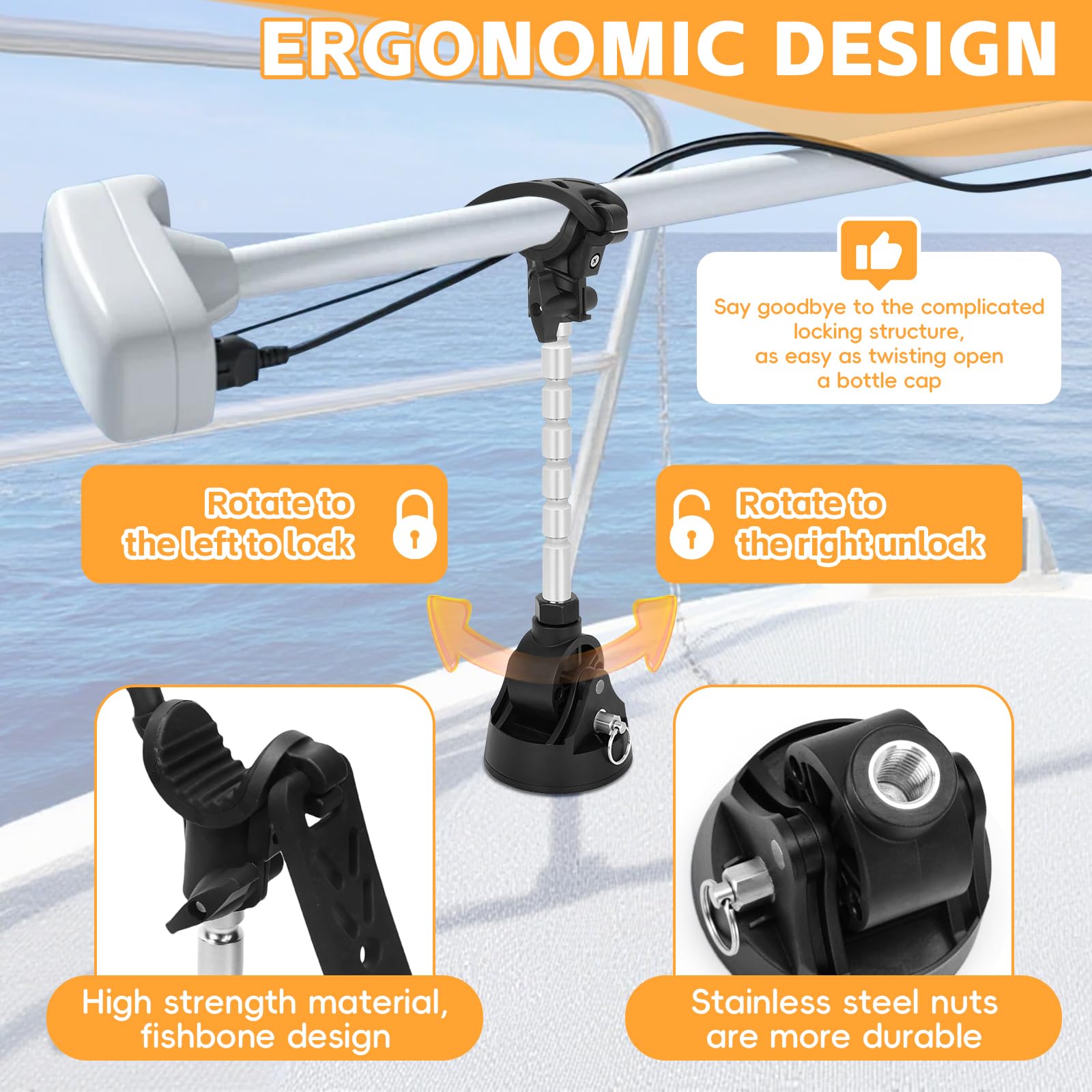 Soporte estabilizador para motor de trolling, soporte de montaje de grado marino para motores de trolling, aluminio de grado marino y construcción de acero inoxidable para Minn for Kota