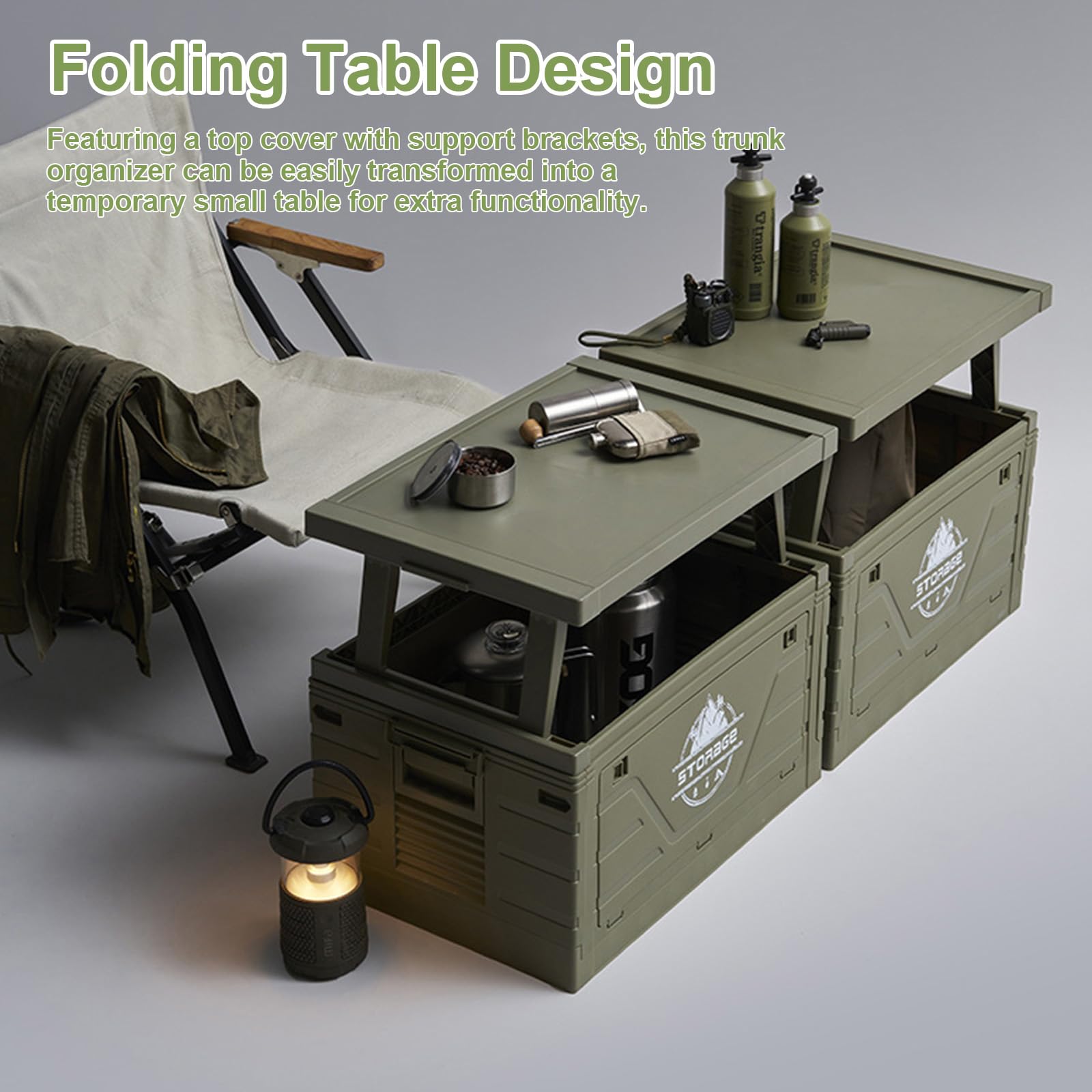 Grande boîte de rangement de camping, armoire de rangement pliable, table de rangement pliable 2 en 1, multifonctionnelle, pour fête de jardin, pique-niques, voyages en plein air, organisateur