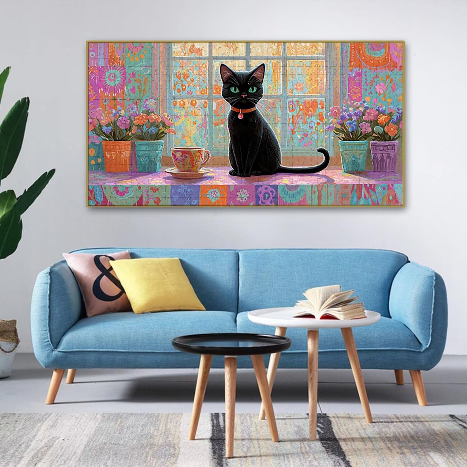 Puzzle dla dorosłych 1100 sztuk, doniczka dla kota puzzle, trudna, wyzwanie, puzzle idealnie pasują, napis na plecach, bez pudru, prezent dla seniorów (87x42 cm) v664