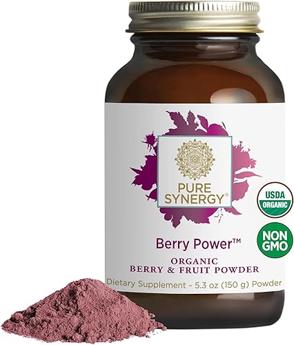PURE SYNERGY Berry Power  Polvo de bayas y frutas orgánicas  Suplemento antioxidante con acai orgánico, Camu Camu y arándano silvestre  para un