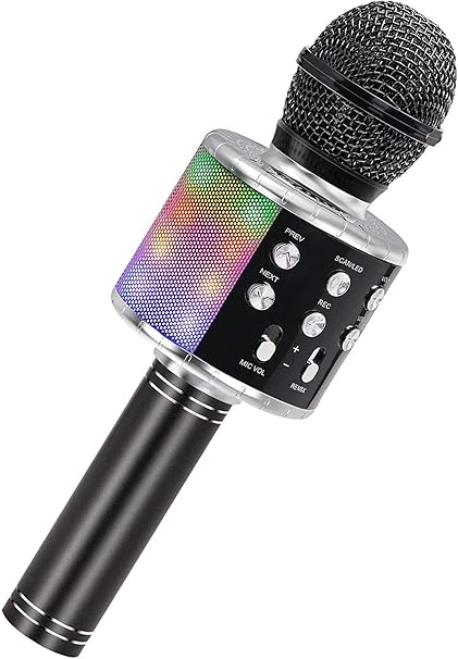 Amazon Ankuka カラオケマイク Bluetoothスピーカー ブルートゥース ワイヤレスマイク 高音質カラオケ機器 低ノイズ Ledライト付き エコー機能搭載 録音可能 伴奏機能付き 大容量2400mah Android Iphoneに対応 日本語取扱説明書付き ブラック カラオケ機器 楽器