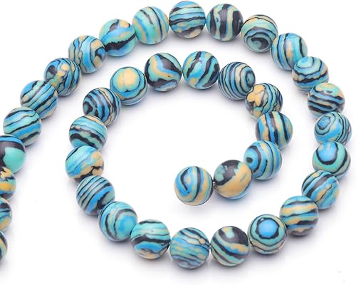 Miniatura 4 de Cuentas de piedras preciosas naturales para la fabricación de joyas, cuentas redondas lisas pulidas de malaquita azul de 0.315 pulgadas, cuentas