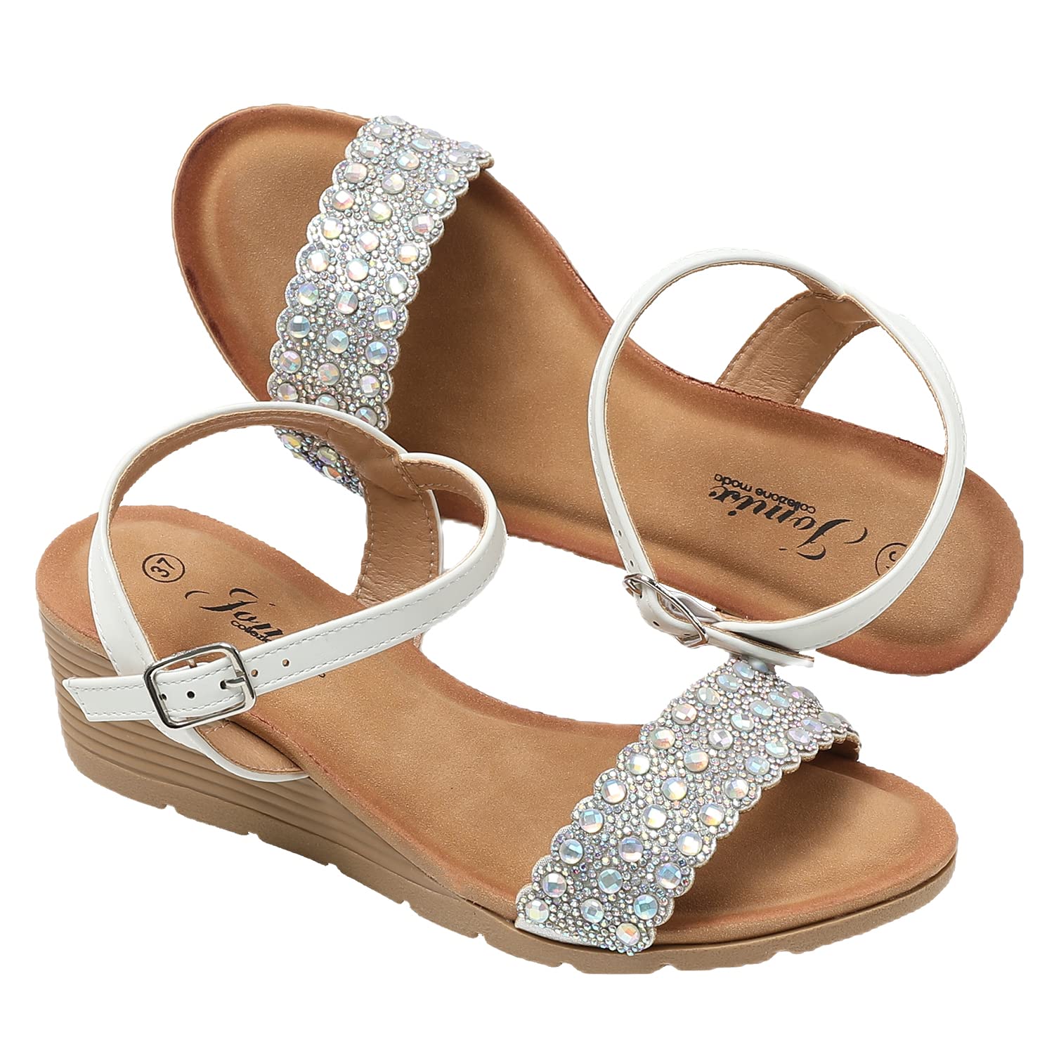 JOMIX Sandali Donna Estive Tacco Zeppa Eleganti Comodi Decorato con Strass