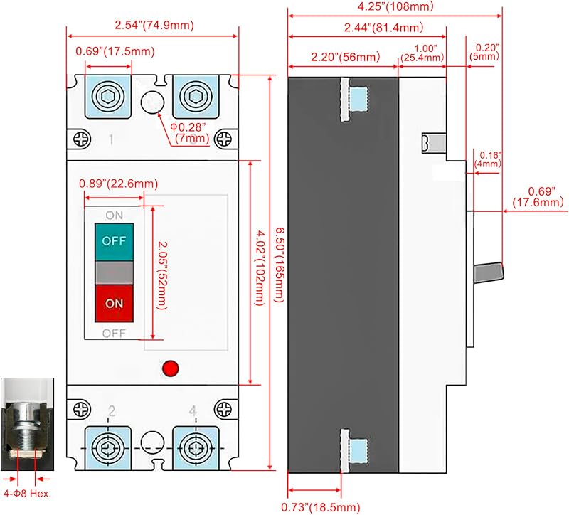 Heschen DC 250A Fotovoltaikus Áramköri Védőkapcsoló 550V Napelemes Rendszerhez