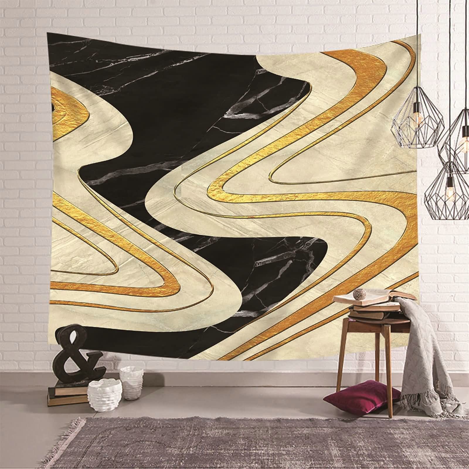 Tapiz de pared moderno estilo mármol para renovar el salón, textil caqui y negro