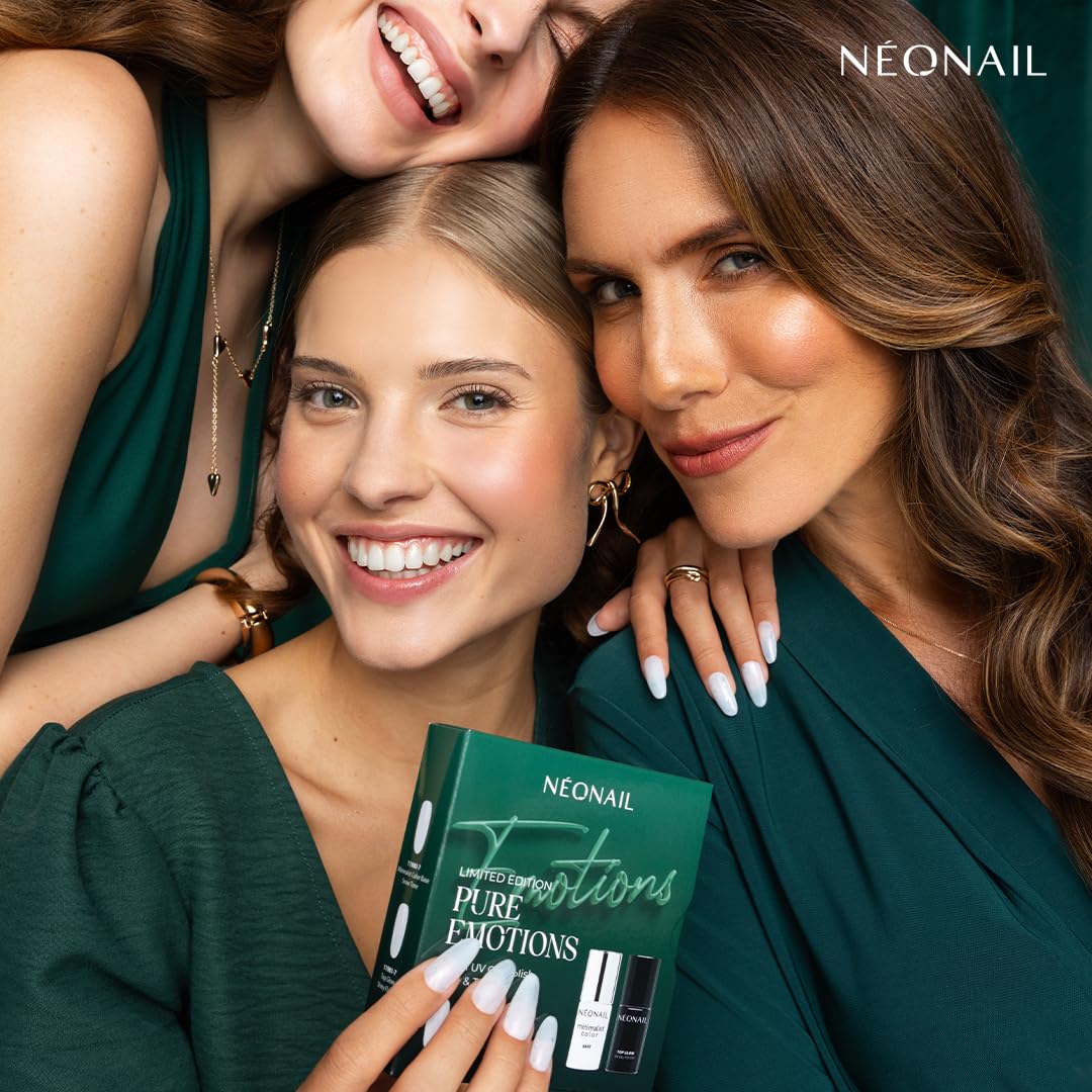 NÉONAIL Zestaw do Manicure Hybrydowego PURE EMOTIONS - baza & top - Minimalist Color Base Snow Tone 7,2 ml & Top Glow Shiny Flakes 7,2 ml