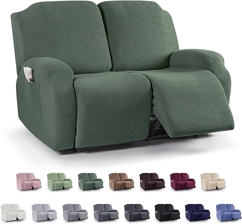 Vista 136 de KinCam Fundas para sillas reclinables, funda elástica y reclinable, fundas para sofá reclinable, fundas de sofá reclinable a rayas, fundas Gris