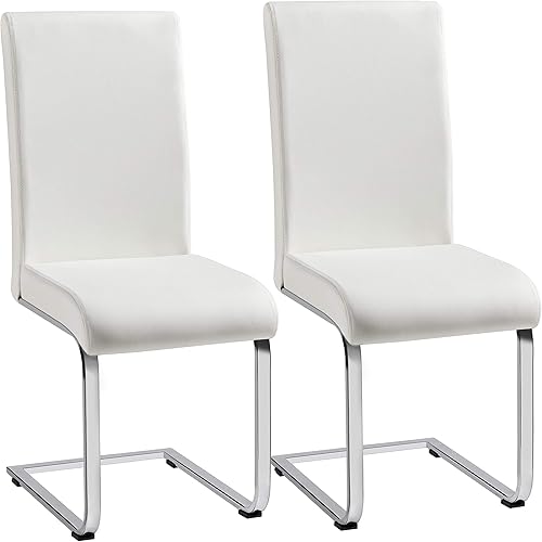 Yaheetech Juego de 2 sillas de comedor modernas tapizadas de piel sintética con respaldo alto y patas metálicas cromadas para cocina, sala de estar,