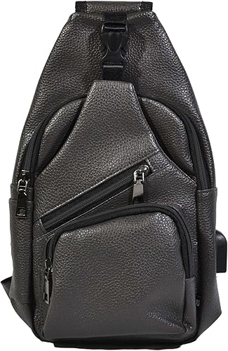 Mochila cruzada antirrobo, carga USB, mochila ligera para viajes, senderismo, todos los días, Cuero vegano pizarra, Compacto