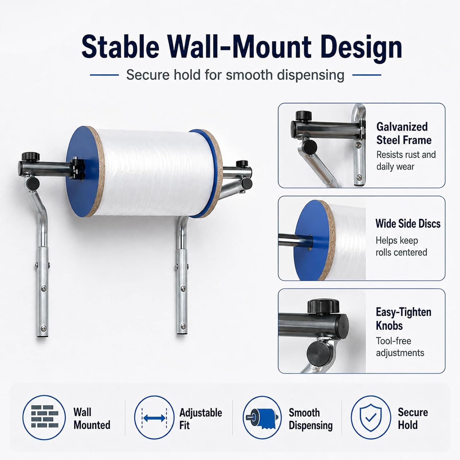 Dispenser Per Rotoli Di Pluriball, Supporto A Parete Per Pluriball, Rastrelliera In Acciaio Zincato Per Film Da Imballaggio, Ideale Per Centri Di Spedizione, Magazzini, Aree Di Trasloco E 100cm