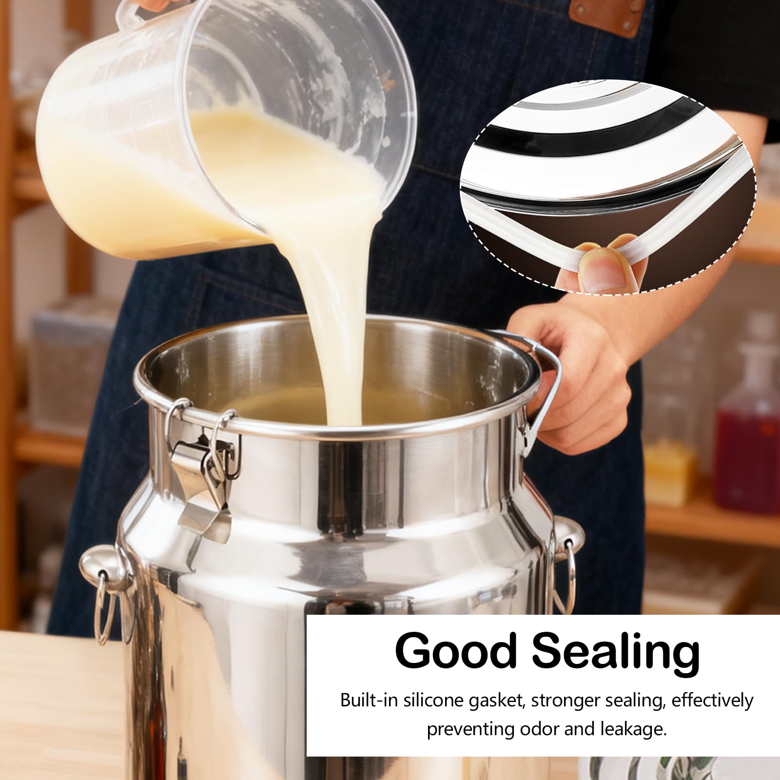 Jarra Leche Acero Inoxidable, Cubo de Vino de 8L con Tapa Sellada, Lata con Grifo de Transporte de Leche para Vino Aceite Líquidos y Sólidos, Jarra de Leches con Sello para Transportar o Almacenar