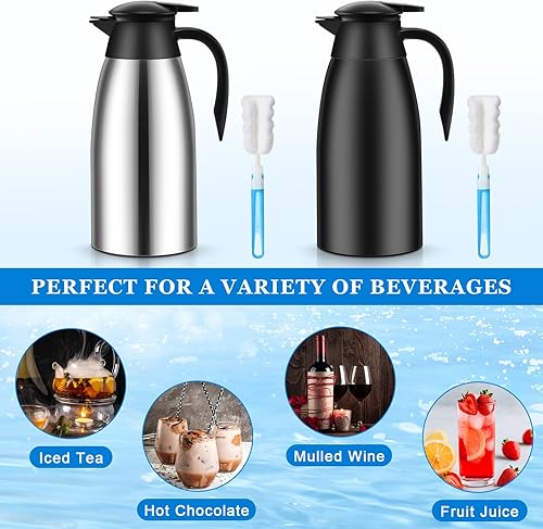 Miniatura 4 de Uiifan 2 jarras térmicas de café de 68 onzas con aislamiento de acero inoxidable térmico de doble pared al vacío, jarras de café con cepillos para