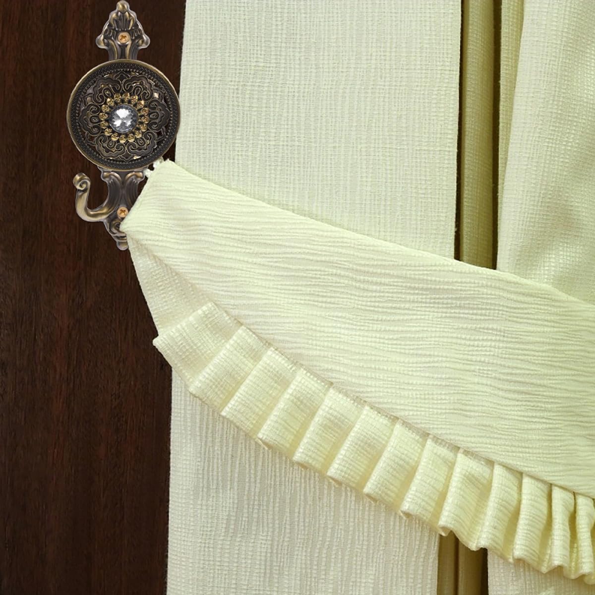 GARVALON 4pcs Antique Alloy Curtain Wall Holdbacks with Rhinestone Decor, Metal Drapery Hooks for Coat, Hat, and Bag Hanging, Wall-Mounted Holders for Kitchen, Closet, and Window Treatment