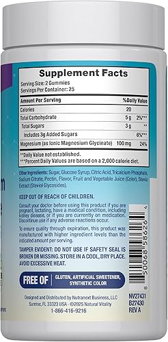 Miniatura 2 de Natural Vitality Calm Gomitas de glicinato de magnesio  Sabor a uva de sopa  Suplemento sin OMG, vegano y sin gluten  50 unidades
