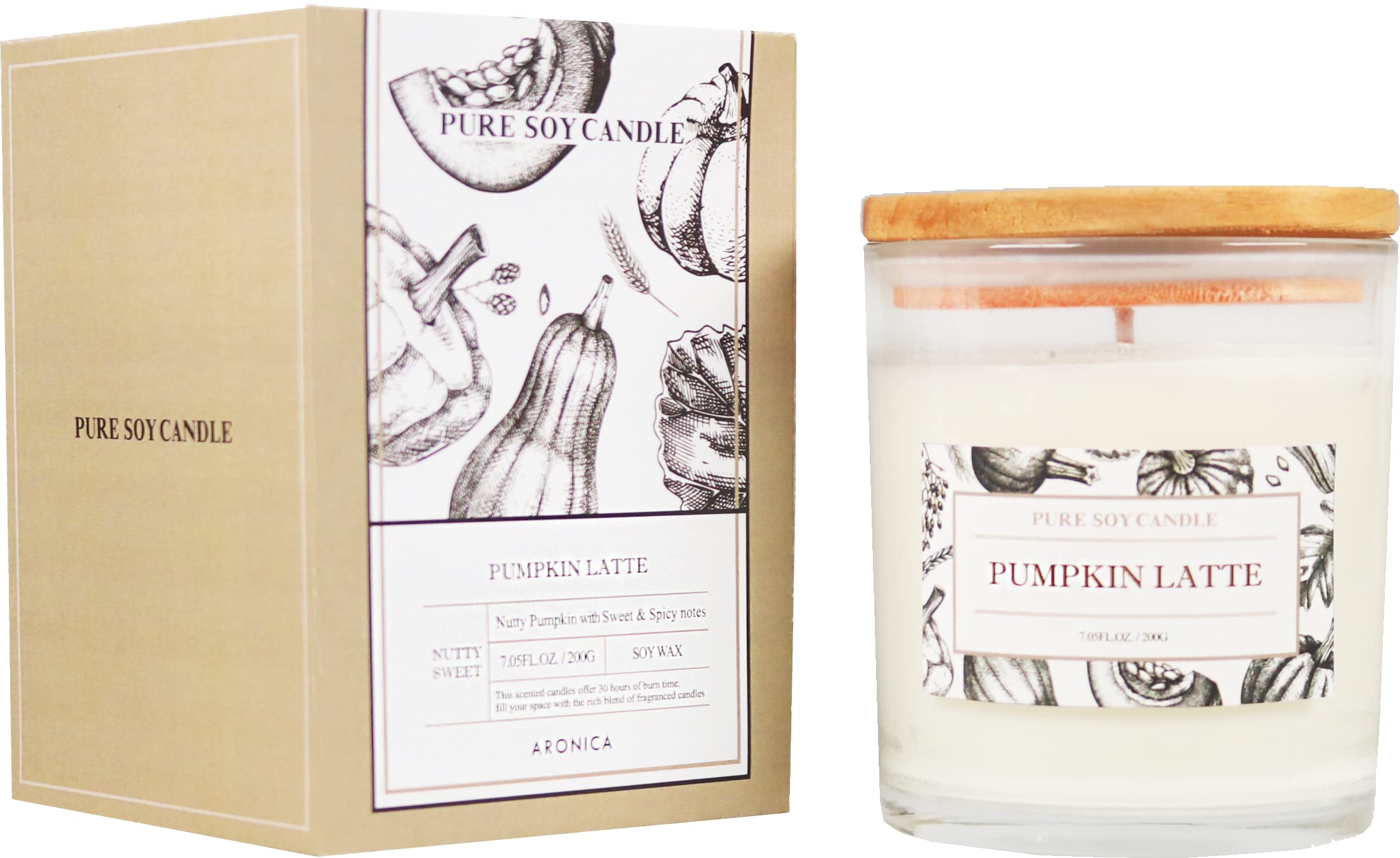 Aronica Fall Candle - Pumpkin Chai & Vanilla Scent, Room Decor Aesthetic, Cinnamon Spice White Candle for Home