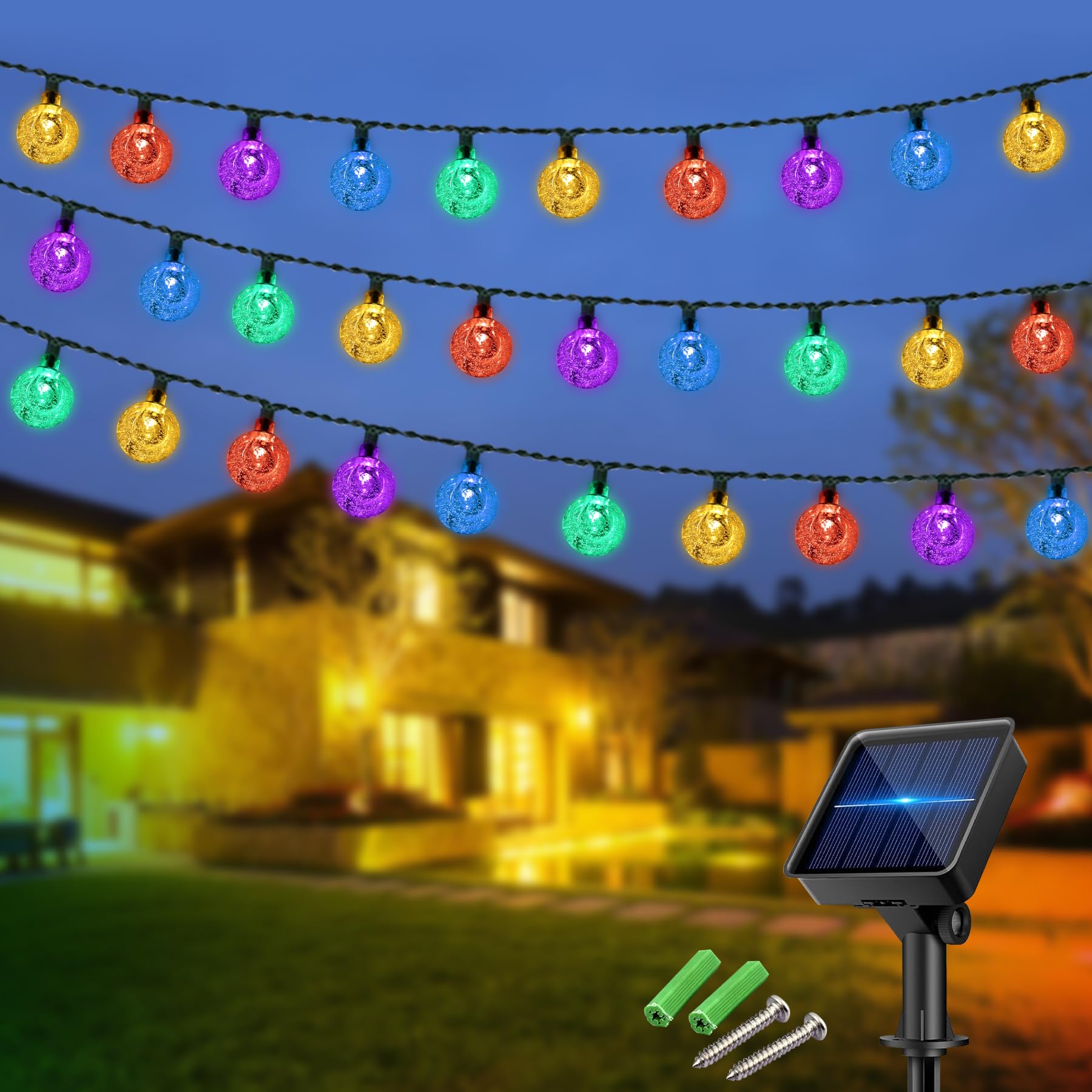 Laihur 100LED Solar String Lights Outdoor Garden, Solar Powered Lights Weatherproof, 8 Modes 12M/39Ft Outdoor/Indoor Timer Function Fairy Lights for Home Yard Party Decoration, Multicolour