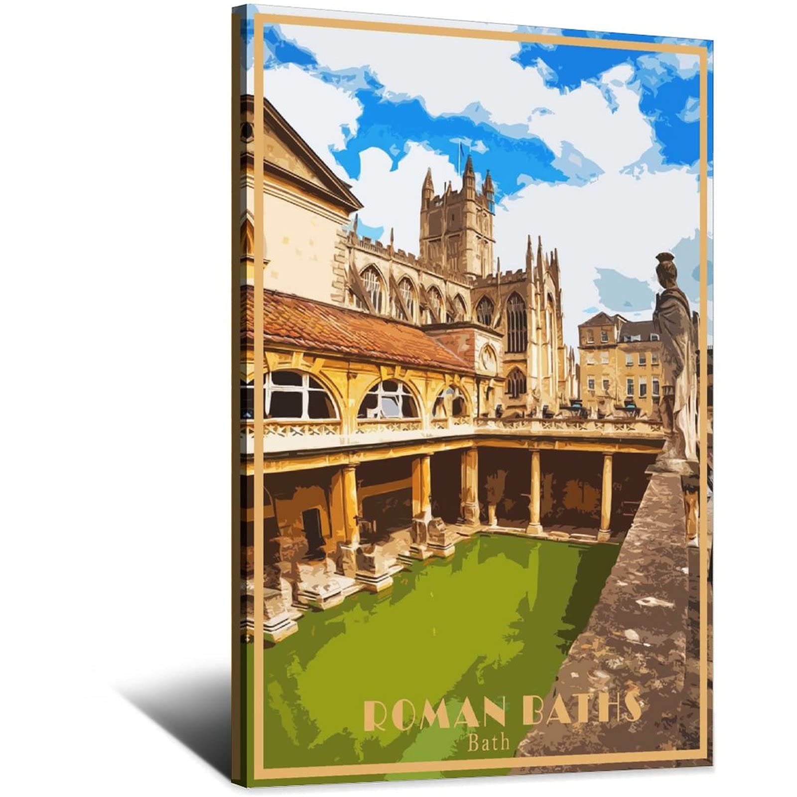 Zsefv Frame-Style Bath Roman Baths Vintage Travel Poster Skyline Decorative Posters Modern Bedroom Canvas Art Poster Picture Painting Posters Wall Decor Art Gift