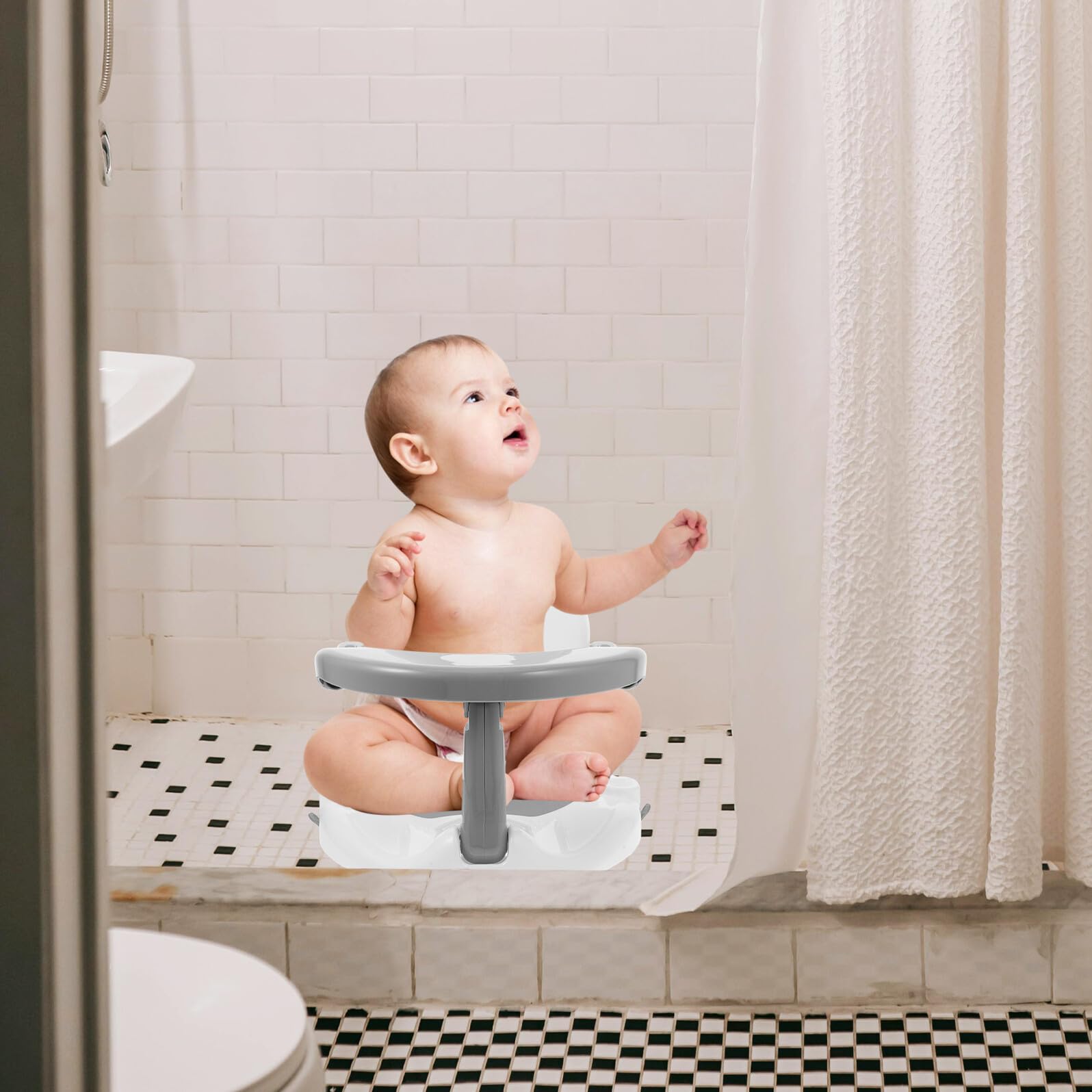 Babysitz für Badewanne Ab Monate Abnehmbarer mit Rückenlehne Rutschfest Komfortabel für Baden Füttern und Haarewaschen Grauer für Entspannte Babypflege